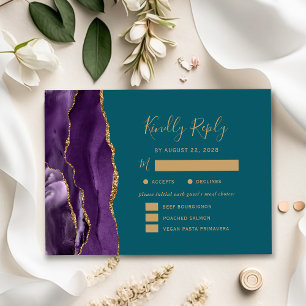 Lila Goldachat Essen Optionen Türkise Hochzeit RSV RSVP Karte
