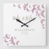 Lila Goldbarmherziger Hochzeitsjubiläum Quadratische Wanduhr (Vorderseite)