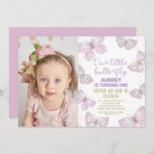 Lila Goldbarren Foto 1. Geburtstag Einladung (Vorne/Hinten)