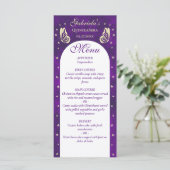 Lila Goldbarren Quinceañera 15. Geburtstag Menükarte (Stehend Vorderseite)