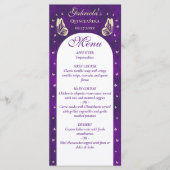 Lila Goldbarren Quinceañera 15. Geburtstag Menükarte (Vorderseite)