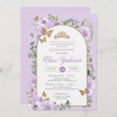 Lila Goldbarren-Quinceanera Einladung (Vorne/Hinten)