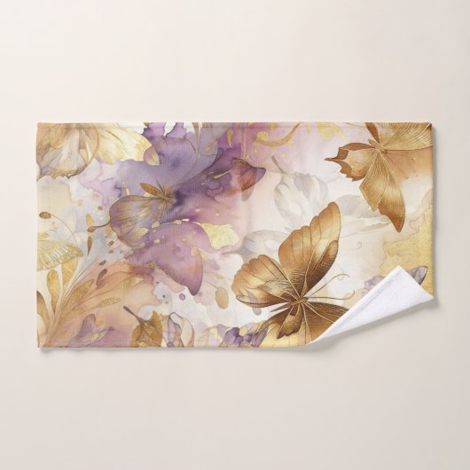 Lila- & Goldbarren Wasserfarbenschmetterlinge Badhandtuch Set (Handtuch)