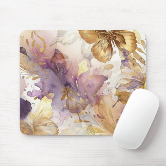 Lila- & Goldbarren Wasserfarbenschmetterlinge Mousepad (Mit Mouse)