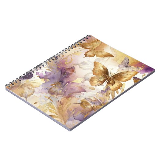 Lila- & Goldbarren Wasserfarbenschmetterlinge Notizblock (Linke Seite)