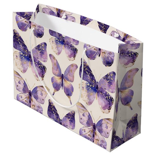 Lila Goldbarren zum Geburtstag Große Geschenktüte (Rückseite Schrägansicht)