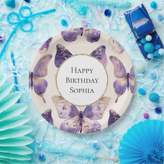 Lila Goldbarren zum Geburtstag Pappteller (Party)