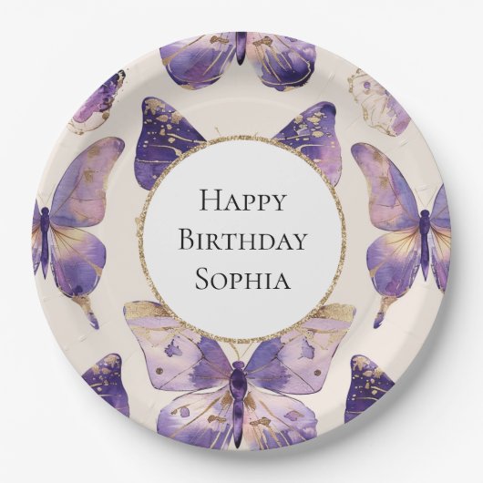 Lila Goldbarren zum Geburtstag Pappteller (Vorderseite)