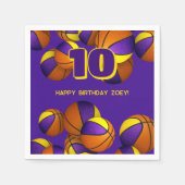 lila Goldbasketballmannschaft farbenfrohe Party Serviette (Vorderseite)