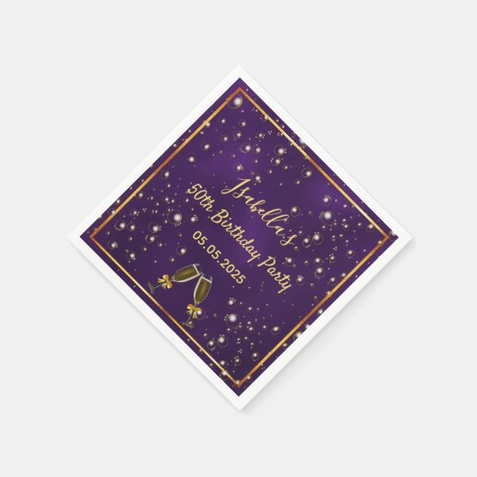 lila Goldblasen-Monogramm zum 50. Serviette (Ecke)