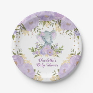 Lila Goldblumenelefant-Baby-Mädchen-Duschen-Party Pappteller