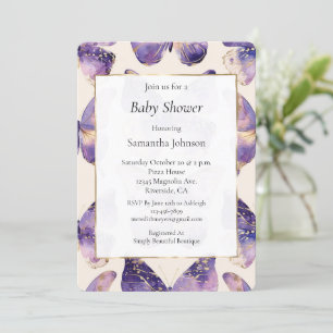 Lila Goldcreme Butterflies Babydusche Einladung