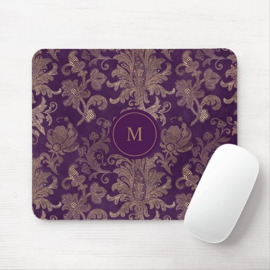 lila Golddamastenmonogramm Mousepad (Mit Mouse)