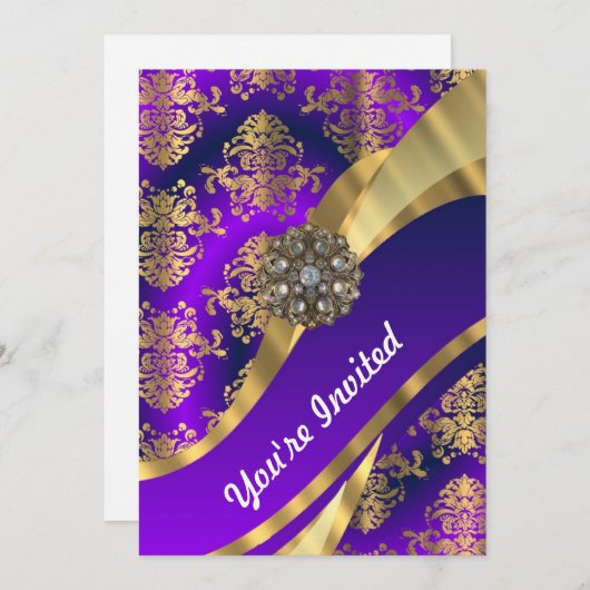 Lila Golddampfer Einladung (Vorne/Hinten)