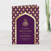 Lila Golddiamanten-Arch-QR-Code für muslimische Ho Einladung (Vorderseite)