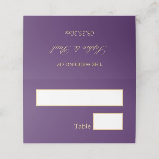 Lila Golden Beige Hochzeit geflochtene Platzkarte (Außenseite Aufgefaltet)