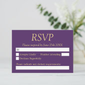 Lila Golden Beige Wedding RSVP Card (Stehend Vorderseite)
