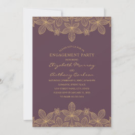 Lila Golden Lace Engagement Party Elegant Einladung