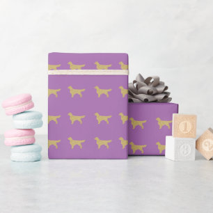 Lila Golden Retriever mit Gold Glitzer Geschenkpapier