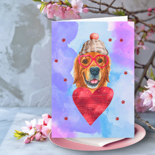 Lila Golden Retriever Valentinstag Geschenk Hund Karte