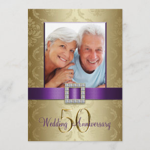Lila Goldene 50. Hochzeitstag Einladung