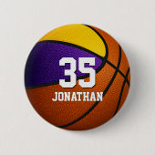Lila goldene Basketballspielermädchen Button (Vorderseite)