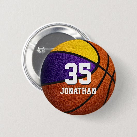 Lila goldene Basketballspielermädchen Button (Vorne & Hinten)