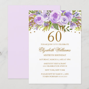 Lila Goldene Blumenrose 60. Geburtstag Einladung