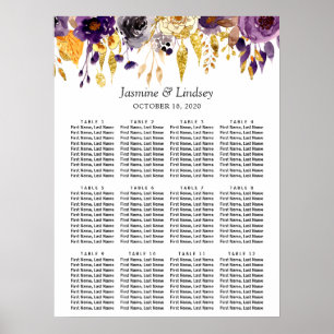 Lila-goldene Blumige Hochzeits-Sitzplan-Poster Poster