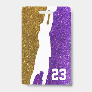 Lila-goldene Glitter-Basketball-Mannschaftsjacke Ausweis