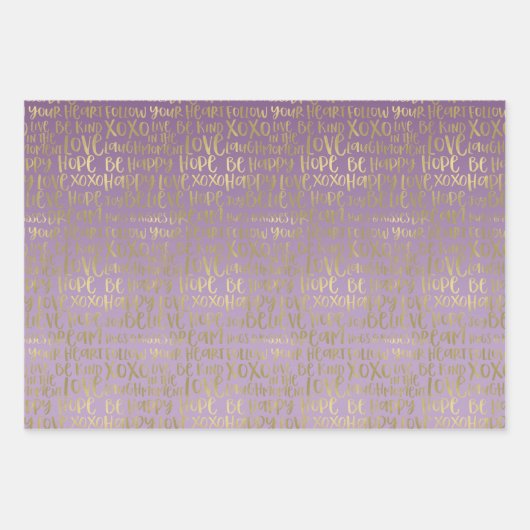 Lila goldene inspirierende Wörter Geschenkpapier Set (Vorderseite 3)