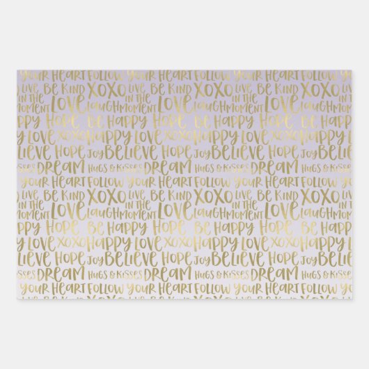 Lila goldene inspirierende Wörter Geschenkpapier Set (Vorderseite)