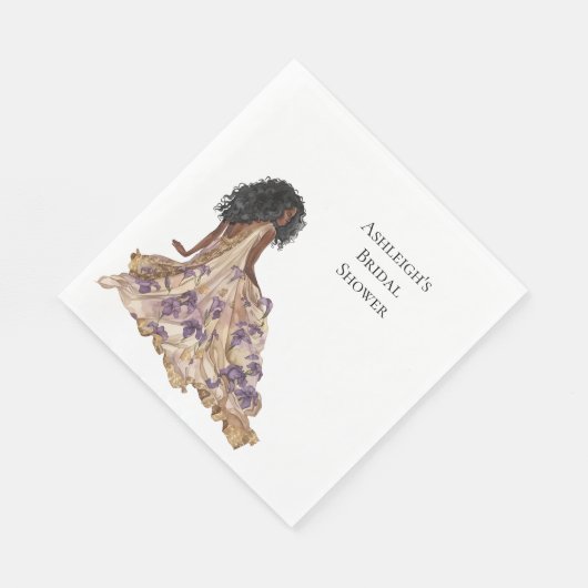 Lila Goldene Iris Brautparty Schwarze Frau Serviette (Ecke)