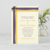 Lila Goldene Karierte Hochzeit Einladung (Stehend Vorderseite)