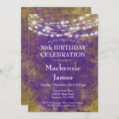Lila goldene Lichter Geburtstagsparty Einladung Er (Vorne/Hinten)