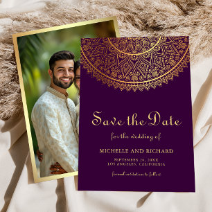 Lila Goldene Mandala Indische Hochzeitsfoto Save The Date