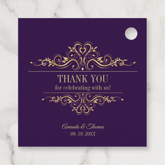 Lila goldene Rahmenhochzeit Geschenkanhänger (Rückseite)