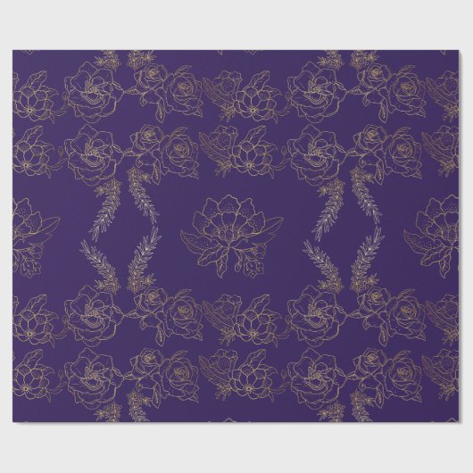 Lila Goldene Rose Gemustert Geschenkpapier (Flach)