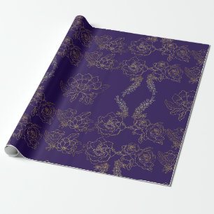 Lila Goldene Rose Gemustert Geschenkpapier