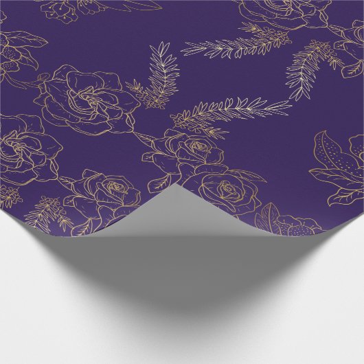 Lila Goldene Rose Gemustert Geschenkpapier (Ecke)