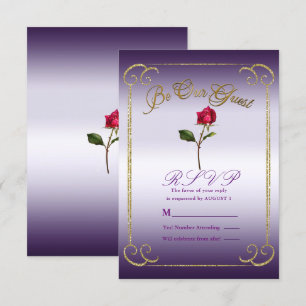 Lila & Goldene Rote Rosen Schönheit Hochzeit RSVP Einladung
