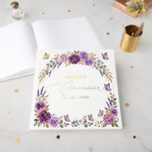 Lila-goldene Schmetterlinge Florale Quinceañera