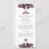 Lila goldene Tiara Blumen Quinceañera Programm (Rückseite)