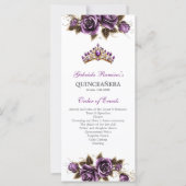 Lila goldene Tiara Blumen Quinceañera Programm (Vorderseite)