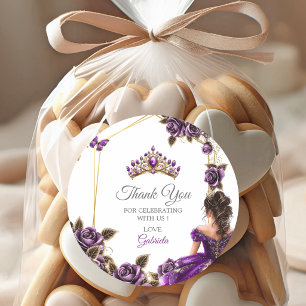 Lila goldene Tiara-Rosen Quinceañera Dankeschön Runder Aufkleber