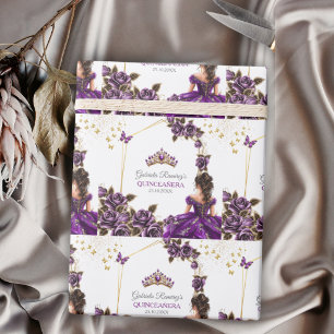 Lila goldene Tiara Rosen Quinceañera Geschenkpapier