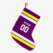 Lila, goldene und weiße Fußballmannschaft Personal Kleiner Weihnachtsstrumpf (Vorderansicht (hängend))