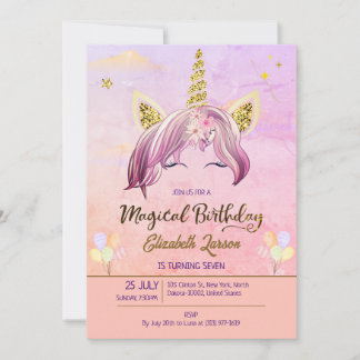 Lila goldene Watercolor Magische Geburtstagsparty Einladung