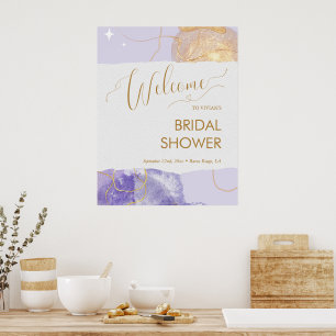 Lila Goldene Weltraum-Wasserfarbe-Brautabschied-Em Poster