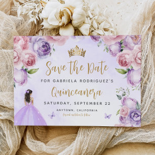 Lila Goldener Blüten-Aquarell-Quinceañera Save The Date